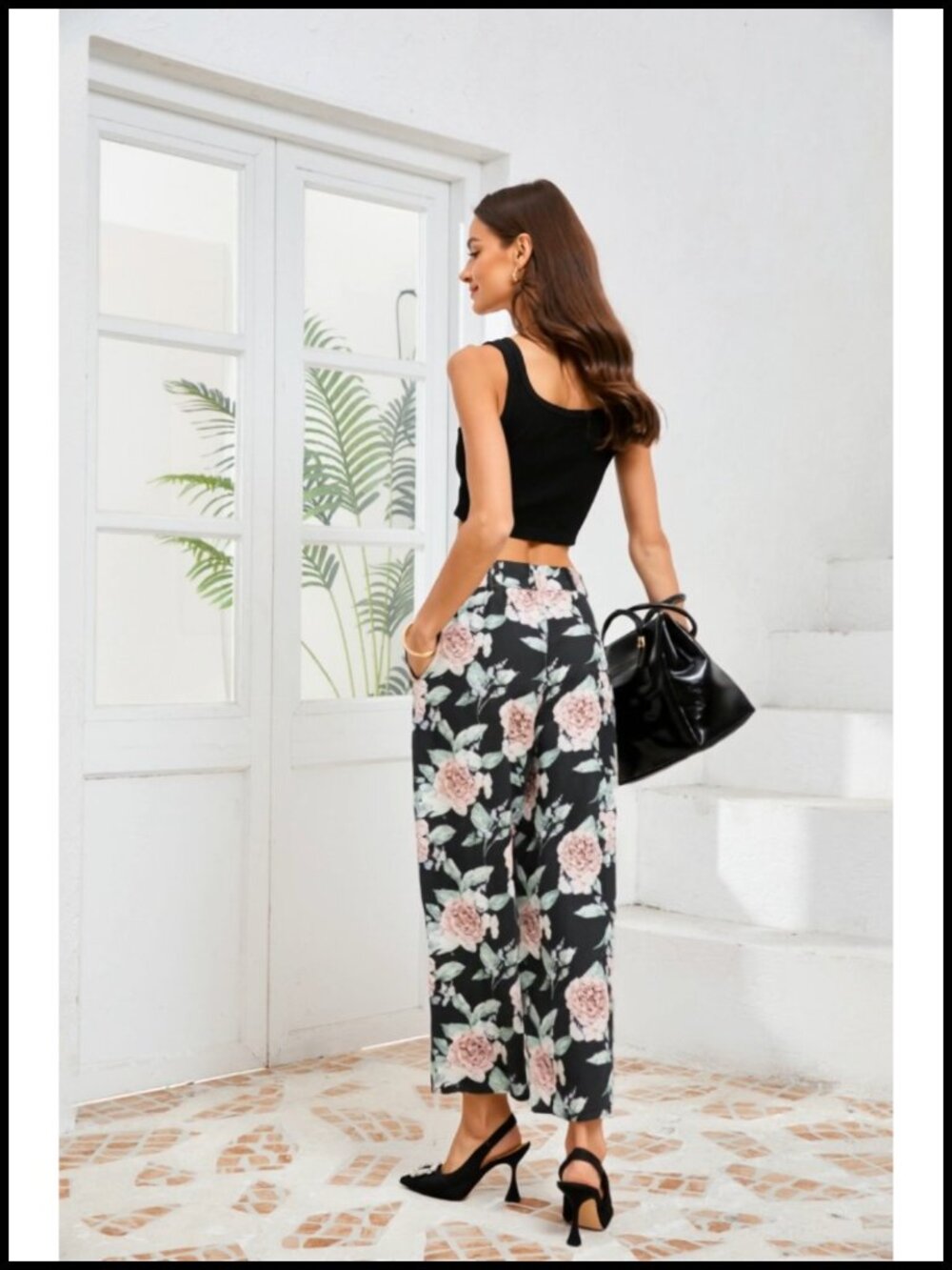 Floral Embroidered Barrel Jeans Wide Leg Mid Rise Boyfriend Baggy Denim Ankle - Picture 6 of 6
